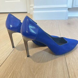 Limited Edition leather cobalt blue pumps with gunmetal heels